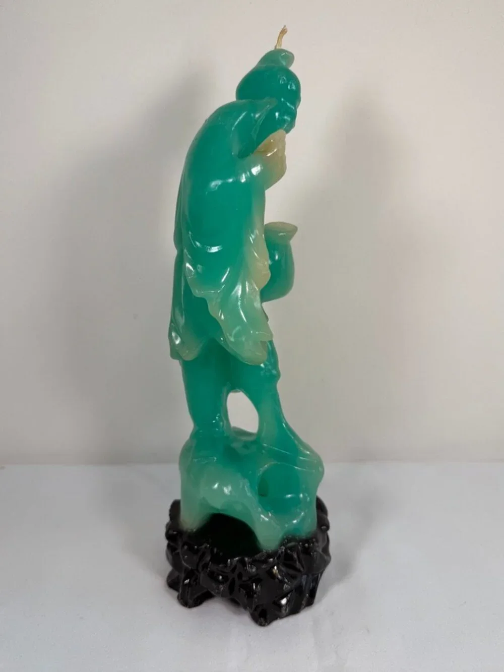 Mid Century Faux Jade Green Wax Chinese Immortal Figural Candle Vintage